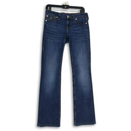 Womens Blue Denim Medium Wash 5-Pocket Design Bootcut Leg Jean Size 28
