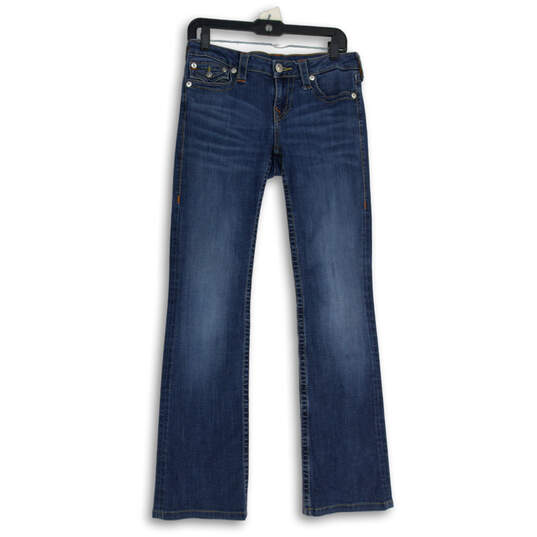 Womens Blue Denim Medium Wash 5-Pocket Design Bootcut Leg Jean Size 28 image number 1