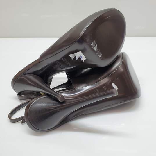 Fendi Dark Brown Leather Peep Toe Slingback Heels Size 37 AUTHENTICATED image number 6