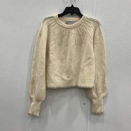 Womens Ivory Long Sleeve Crew Neck Knitted Pullover Sweater Size Small