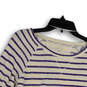 Womens Blue White Striped Long Sleeve Round Neck Pullover T-Shirt Size S image number 3