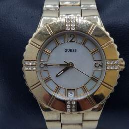 Guess 34mm Case Vintage Design Gold Tone, Crystal Bezel, MOP Dial Lady's Quartz Watch