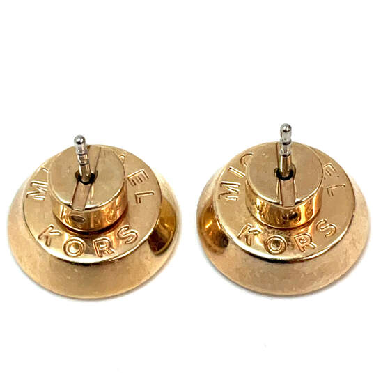 Designer Michael Kors Gold-Tone Clear Rhinestone Monogram Stud Earrings image number 4