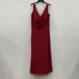 NWT Womens Red Sleeveless V-Neck Pleated Front Bridesmaid Maxi Dress Sz 24