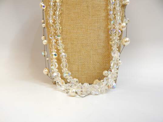 Vintage Silvertone Aurora Borealis Crystals & White Faux Pearls Beaded Necklaces 180.4g image number 1