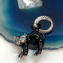 Designer Brighton Silver-Tone Green Stone Black Scaredy Cat Dangle Charm