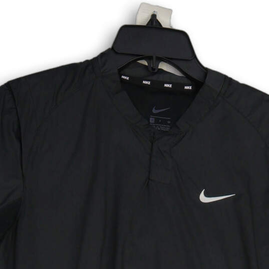 Womens Black Short Sleeve Pullover Baseball Windbreaker T-Shirt Size S image number 3
