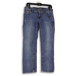 Womens Blue Denim Medium Wash Pockets Stretch Straight Leg Jeans Size 6
