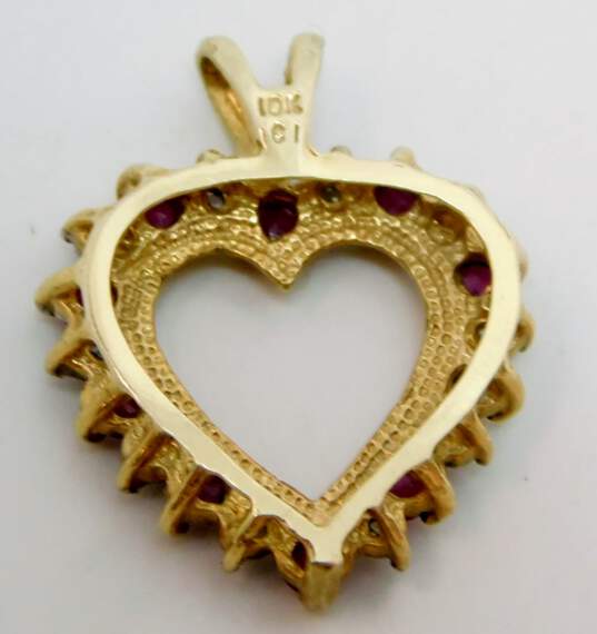 10K Yellow Gold Ruby Diamond Accent Open Heart Pendant 2.5g image number 2