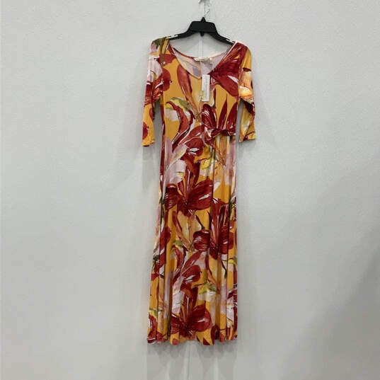 NWT Womens Red Orange Floral 3/4 Sleeve Pullover Maxi Dress Size PXS image number 1