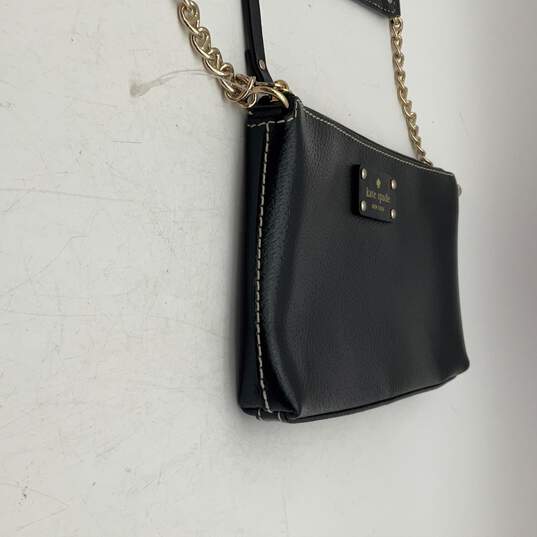Womens Black Leather Zipper Semi Chain Strap Shoulder Handbag Purse image number 2