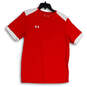 Mens Red White V-Neck Short Sleeve Pullover Activewear T-Shirt Size L image number 1