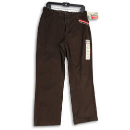 NWT Womens Brown Comfort Fit Stretch Straight Leg Ankle Pants Size 12 Short