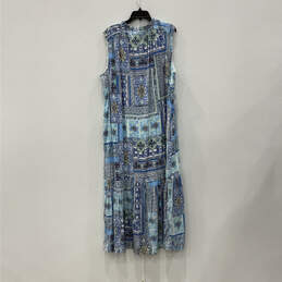 NWT Womens Blue White Tile Print Sleeveless Modern Peasant Maxi Dress Sz 4 alternative image