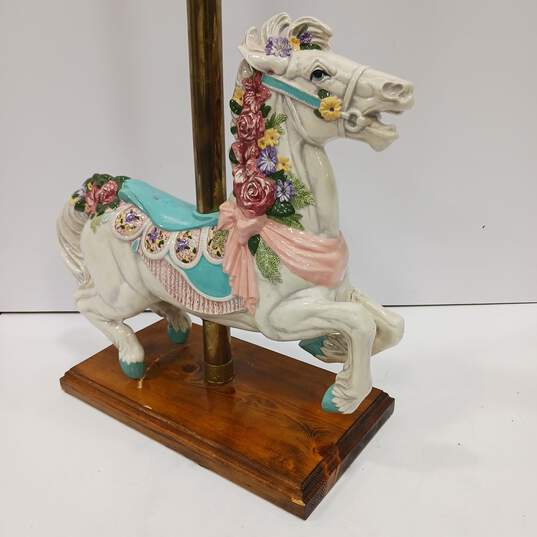 Porcelain Carousel Pony Figure on 42-Inch Pole and Wooden Stand image number 2