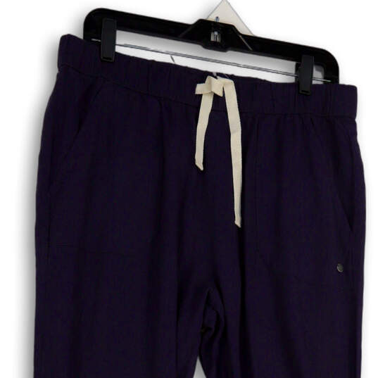 Womens Blue Elastic Waist Drawstring Pockets Cropped Pants Size Medium image number 3