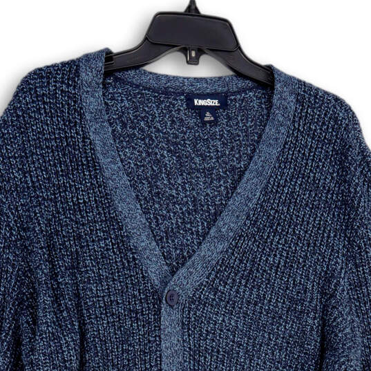 Mens Blue Knitted Long Sleeve Button Front Cardigan Sweater Size XL Tall image number 3