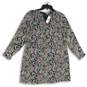 NWT Womens Gray Floral Long Sleeve Split Neck Tie Waist Shift Dress Size XSP image number 1