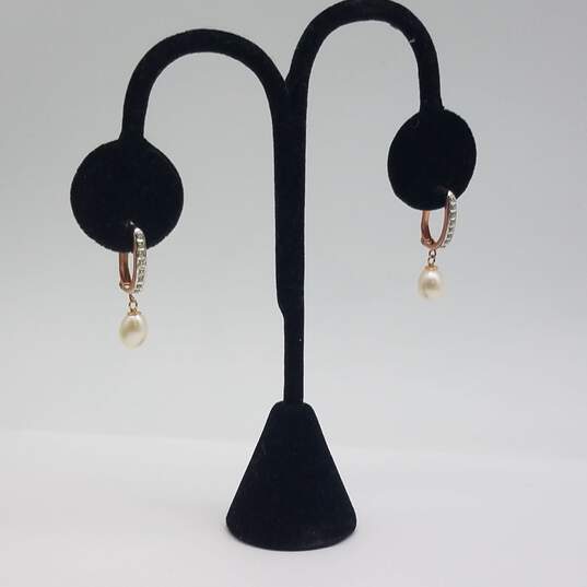 SLC 10k Rose Gold CZ Fw Pearl Dangle Earrings 1.6g image number 4