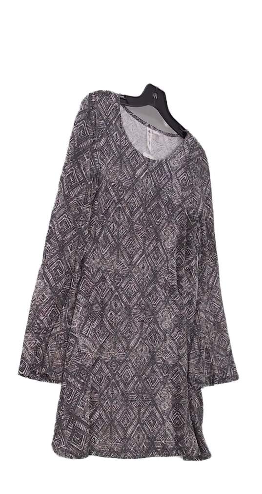 Womens Gray Long Bell Sleeve Round Neck Shift Dress Size Small image number 3