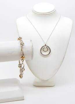 Artisan 925 Nested Circles Pendant Necklace & X & Infinity Linked Chain Bracelet