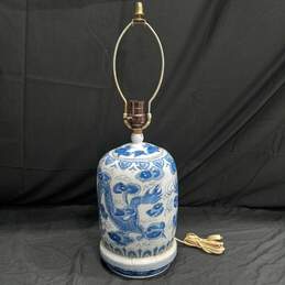 Vintage Asian Blue and White Imperial Dragon Motif Vase Table Lamp