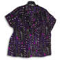 Womens Purple Animal Print Ruffle Split Neck Artsy Blouse Top Size 22/24 image number 1