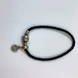 Designer Pandora 925 Sterling Silver Barrel Clasp Leather Cord Charm Bracelet alternative image