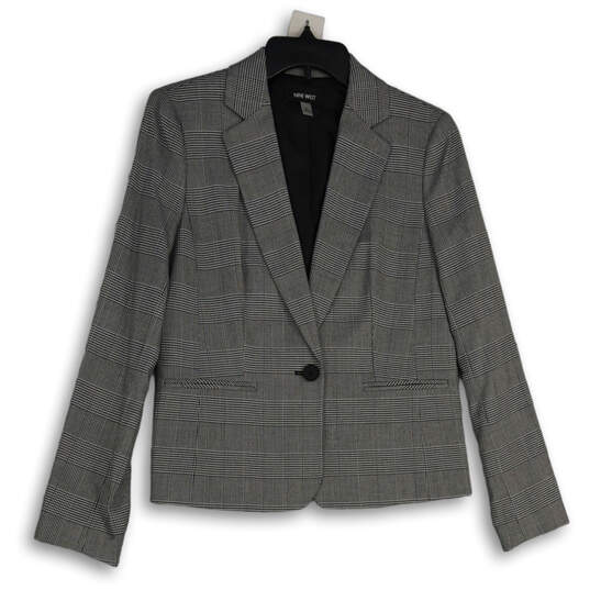 NWT Womens Gray Plaid Long Sleeve Notch Lapel One Button Blazer Size 6 image number 1