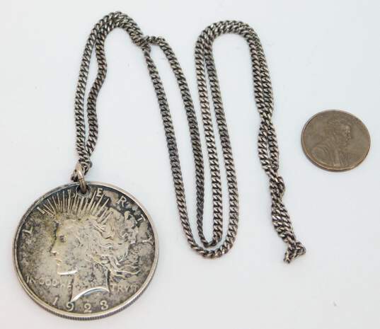 925 Sterling Silver Liberty 1923 Dollar Coin Pendant Necklace 38.1g image number 5