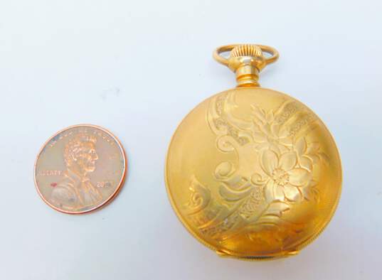 Ladies Vintage Gold Filled Hampden Molly Stark Floral Etched Hunting Case Pocket Watch  31.0g image number 5