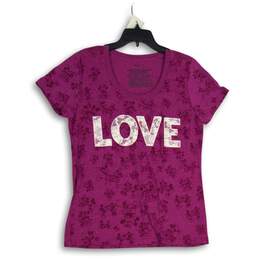 Disney Womens Purple Graphic Print Short Sleeve Pullover T-Shirt Size XL