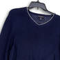 Mens Blue Tight-Knit V-Neck Long Sleeve Stretch Pullover Sweater Size Large image number 3
