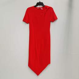 Womens Red twisted Ribbed Knit Short Sleeve V-Hem T-Shirt Dress Size M alternative image