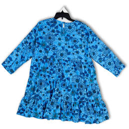 NWT Womens Blue Floral 3/4 Sleeve Key Hole Back Trapeze & Swing Dress Sz XL alternative image