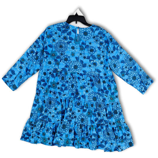 NWT Womens Blue Floral 3/4 Sleeve Key Hole Back Trapeze & Swing Dress Sz XL image number 2