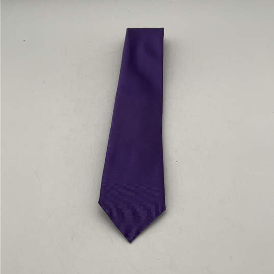 NWT Mens Purple Silk Striped Adjustable Classic Pointed Designer Neck Tie image number 1