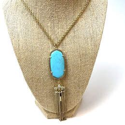 Designer Kendra Scott Gold-Tone Link Chain Turquoise Stone Pendant Necklace
