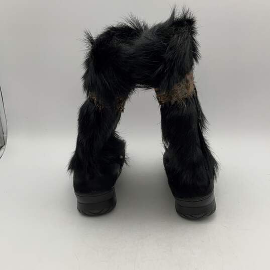 Bearpaw Womens Black Round Toe Mid Calf Goat Fur Winter Boots Size 8 image number 3
