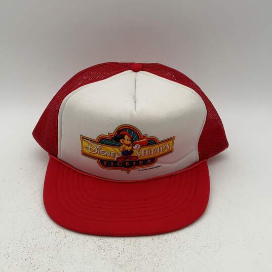 Disney Mens Red White Disneyland Adjustable Baseball Snapback Cap One Size image number 1