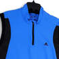 Mens Blue Black Sleeveless Mock Neck 1/4 Zip Golf Vest Size Large image number 3