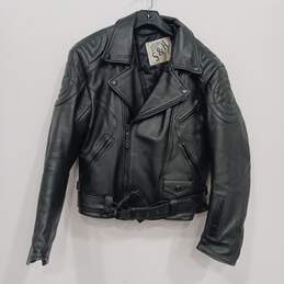 S&H Black Leather Moto Jacket with Removeable Lining Size 40