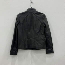 Womens Black Leather Long Sleeve Full-Zip Motorcycle Jacket Size Small alternative image