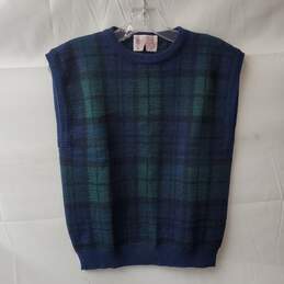 Vintage Pendleton Wool Tartan Plaid Sweater Vest Blue & Green Size S
