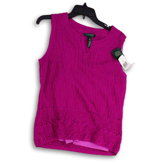NWT Womens Purple V-Neck Sleeveless Knitted Pullover Blouse Top Size L image number 1