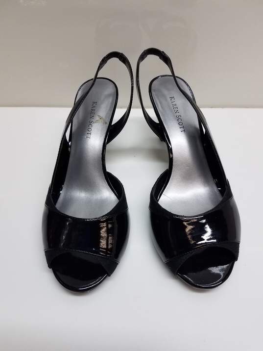 Black Patent Karen Scott Sling Back Peep Toe Heels Women's Size 9M image number 3