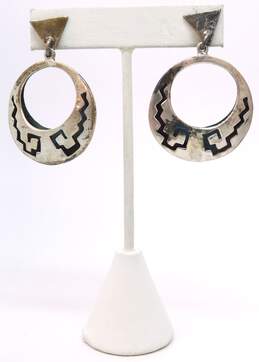 Taxco Mexico 925 Modernist Stepped Cut Outs Tapered Circle Drop Post Earrings