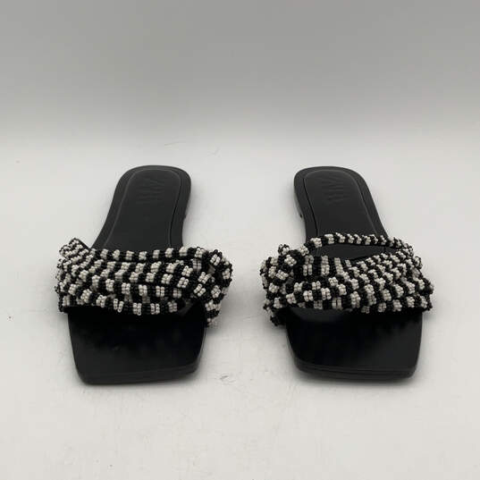 Womens Black White Leather Beaded Open Toe Slip-On Slide Sandals Sz EUR 39 image number 3