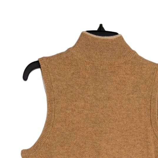 Womens Tan Knitted Mock Neck Sleeveless Full-Zip Vest Size S/P image number 4