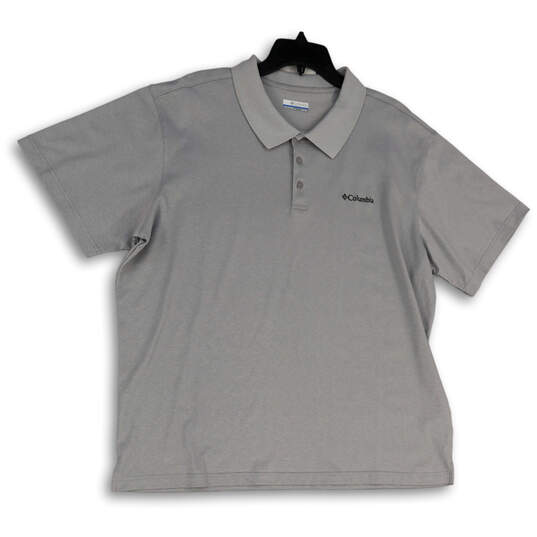 Mens Gray Collared Button Front Short Sleeve Classic Polo Shirt Size XL image number 1